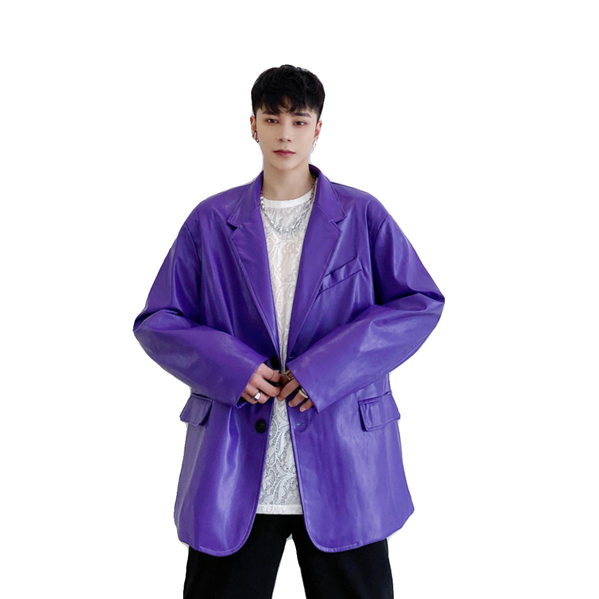 Niche Design Korean Style Personalized Purple Male Coat